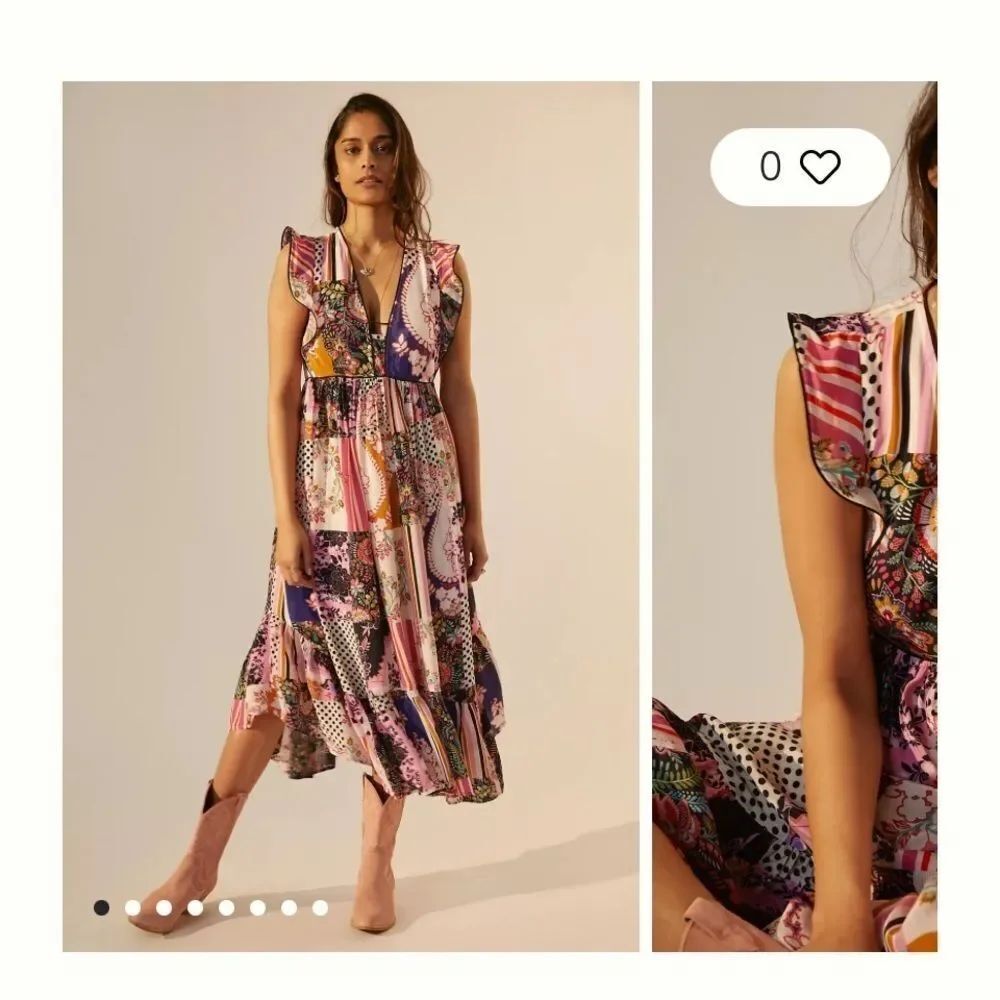 Anthropologie Ruffled Patchwork Midi Dress size 4